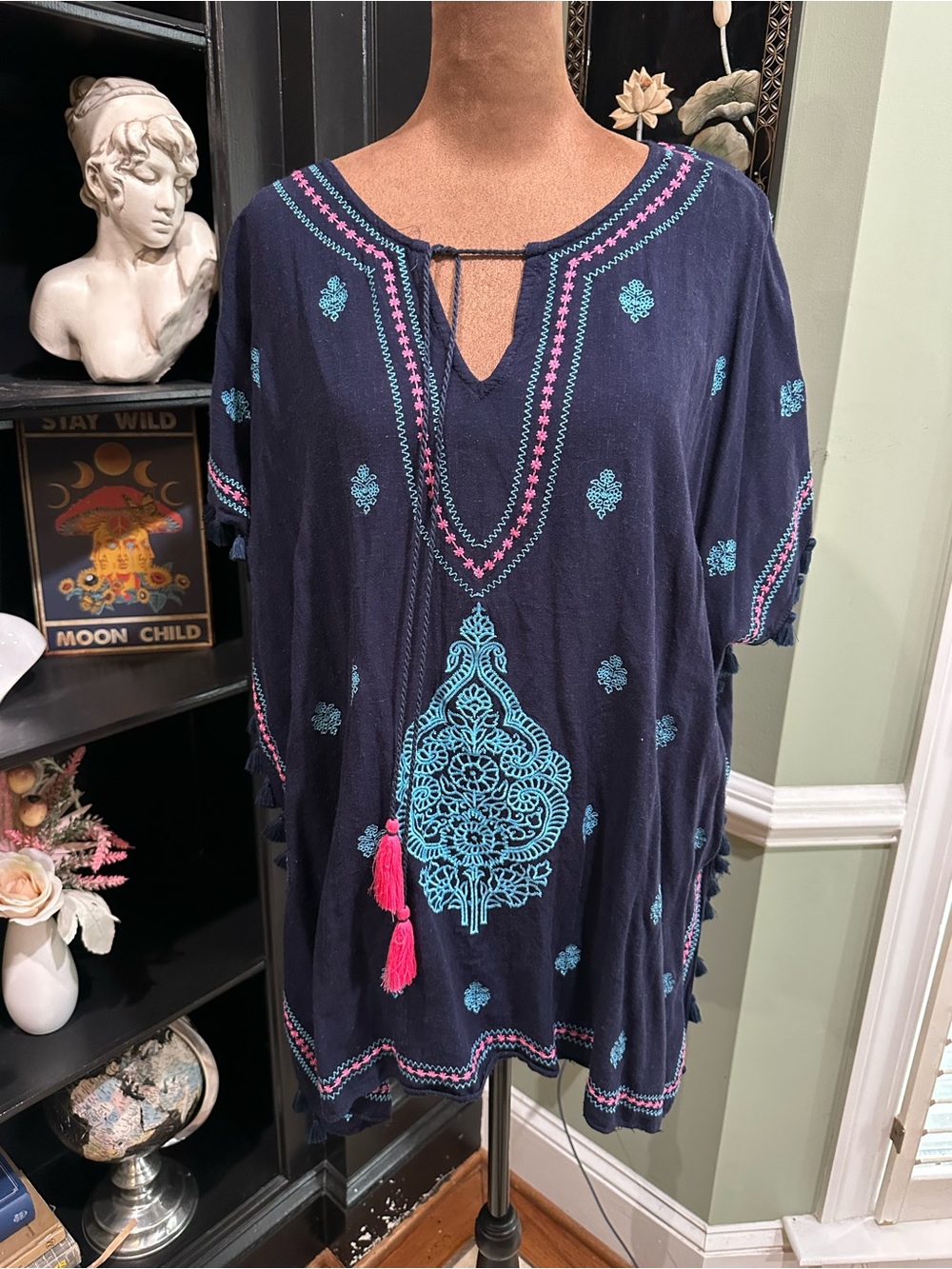 Spartina Embroidered Floral Boho Swim Tunic Top – One Size